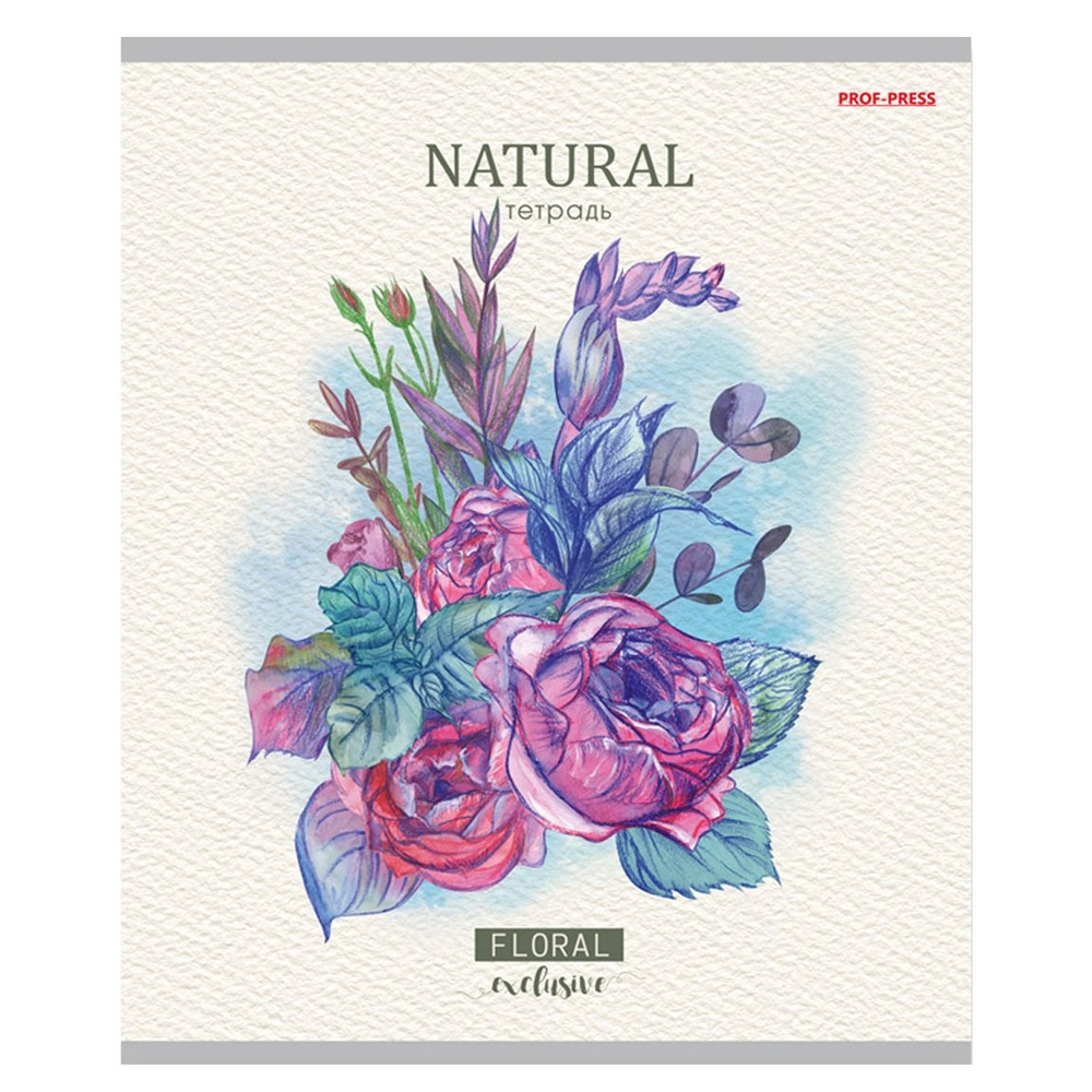 Тетрадь 24л., линия, Проф-Пресс, скрепка, офсет, мелованный картон "Нарисованные цветы", 5 диз. в спайке