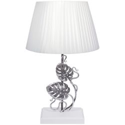 Настольный светильник Monstera Deliciosa (Монстера) Айс Античное серебро с абажуром Шебби белый