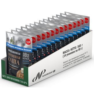 Протеиновая каша быстрого приготовления "Bionova", гречневая  классическая, 40г. (шоубоксами по 14шт)