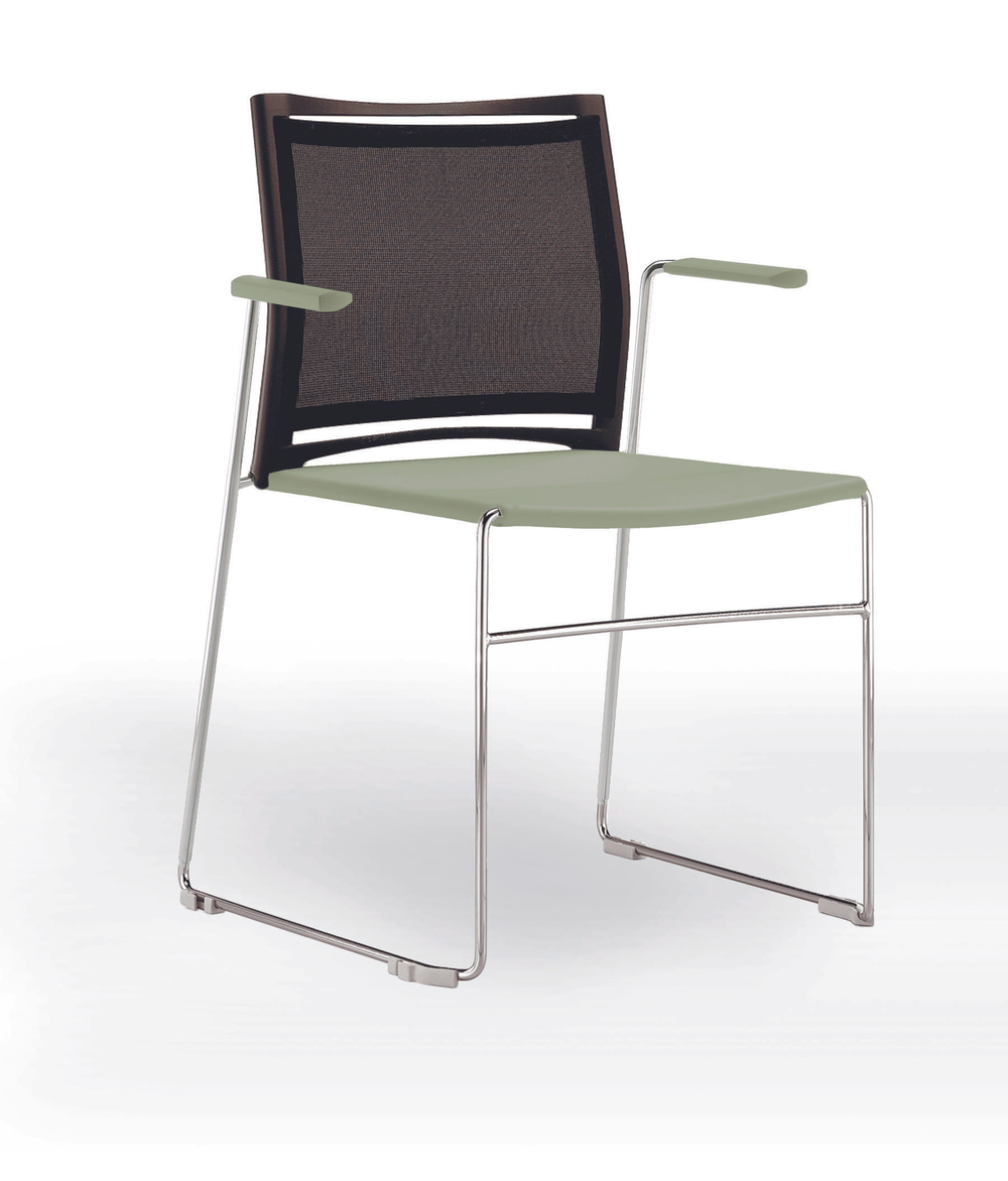 Web стул на полозьях с подлокотниками и спинкой-сеткой