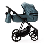 Детская универсальная коляска Adamex Vasco Deluxe V-SM18 2 в 1, Голубой металлик Экокожа