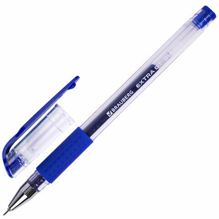 Ручка гелевая с грипом BRAUBERG "EXTRA GT NEEDLE", СИНЯЯ, игольч.узел 0,5 мм, линия 0,35 мм, 143916