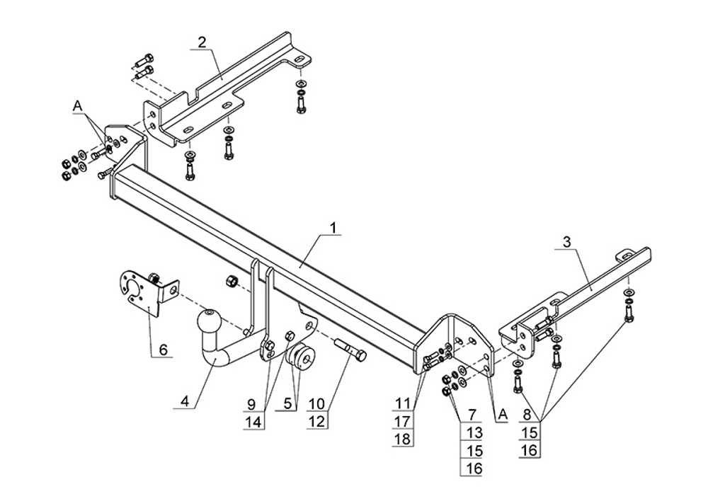 Фаркоп для Honda CR-V 2012-2017 Тип шара: A. Нагрузки: 1500/75 кг, HN 05