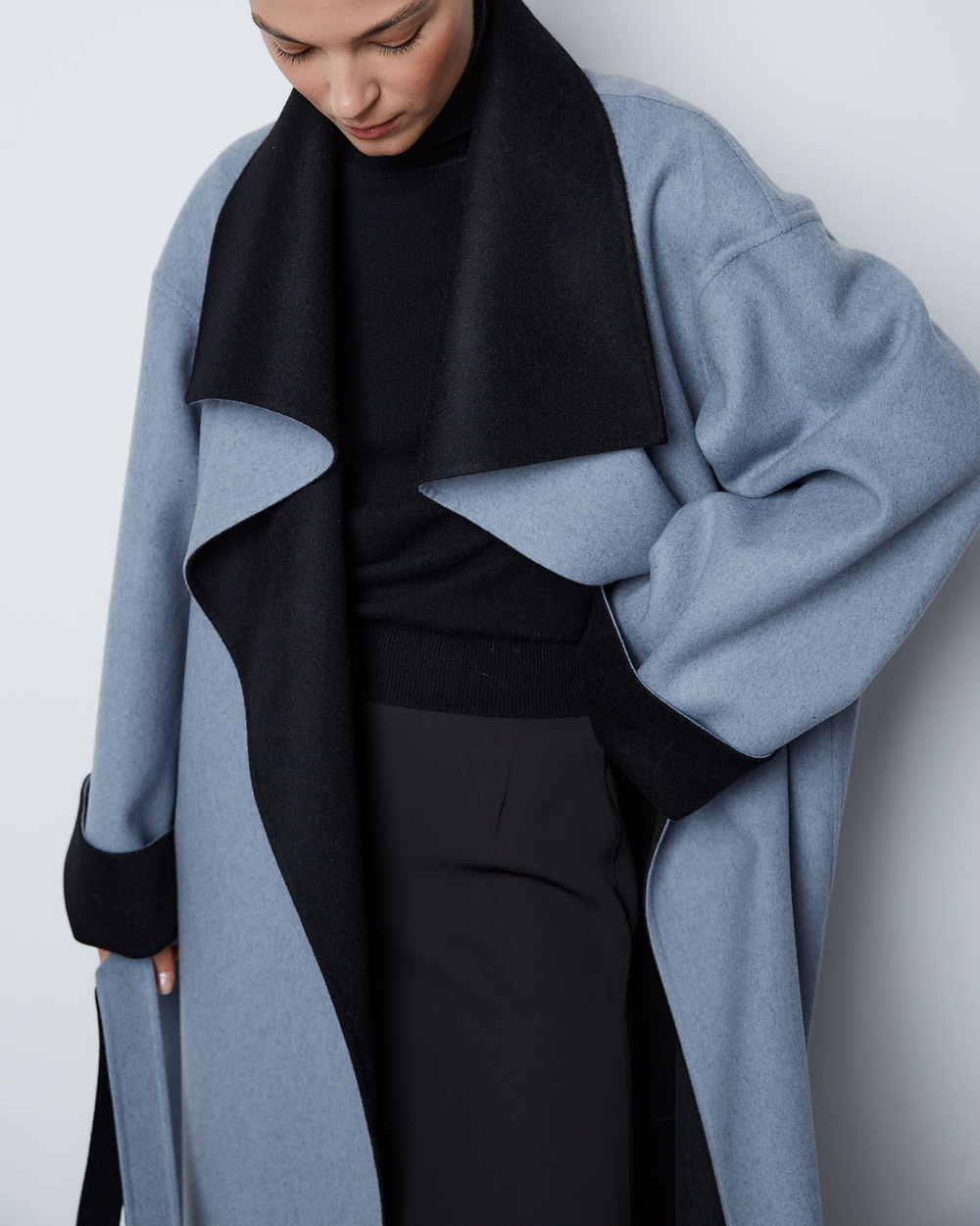 Пальто двустороннее из шерсти Берберри черно-голубой