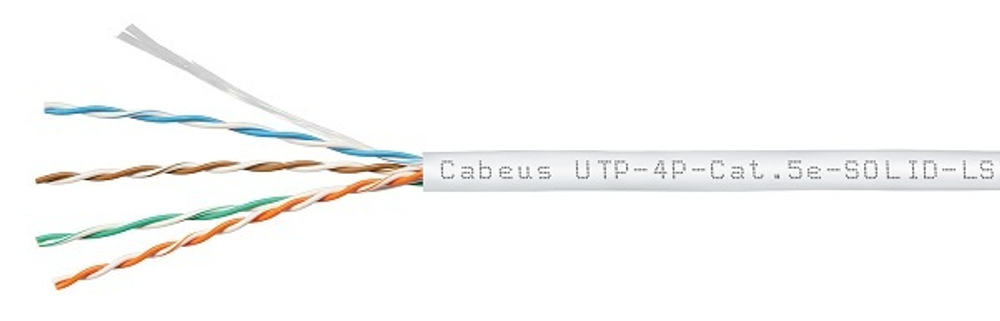 Кабель витая пара U/UTP 5e кат. 4 пары Cabeus UTP-4P-Cat.5e-SOLID-LSZH-WH