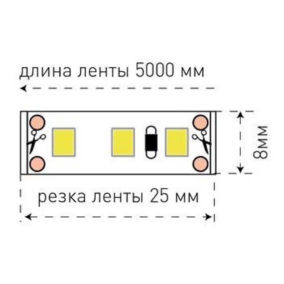 Светодиодная лента SWG 9,6W/m 120LED/m 2835SMD теплый белый 5M 001684