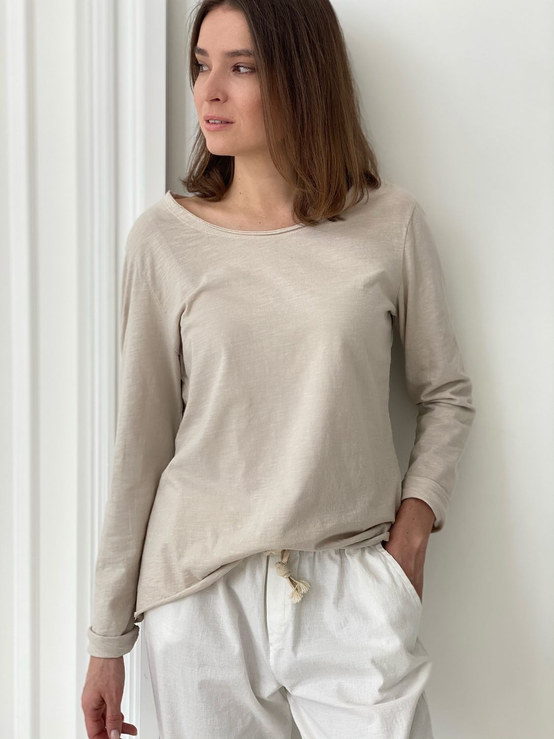 Лонгслив, ballerina, Cotton road O neck (24) (светло-бежевый)
