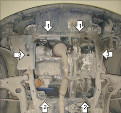 Защита картера Двигателя, КПП. 2 мм, Сталь. для Opel Astra H 2004-2010, Opel Meriva 2010-2015 MOTODOR.01528