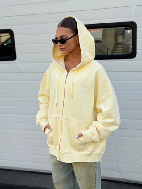 Желтая хлопковая оверсайз худи на молнии