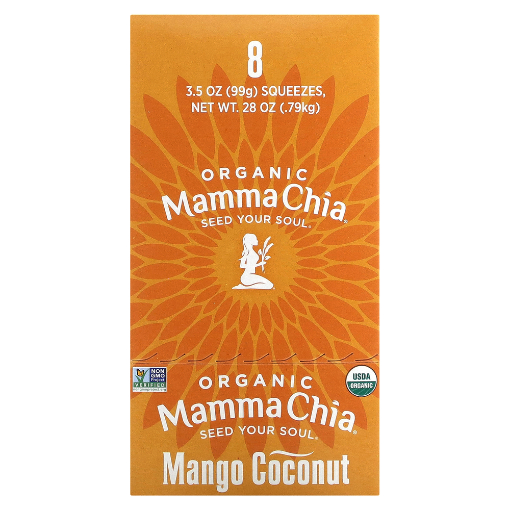 Mamma Chia, Organic Chia Squeeze, Vitality Snack, манго и кокос, 8 порций по 99 г (3,5 унции)