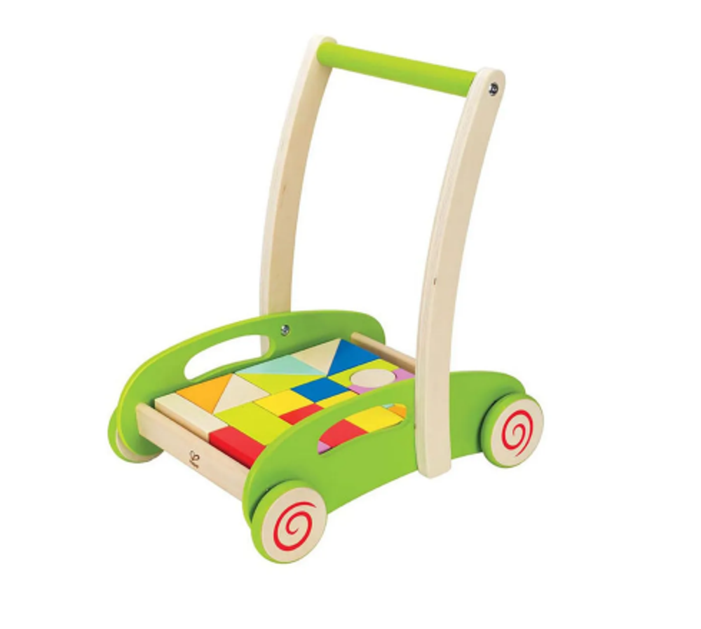 Детская деревянная игрушка - каталка "Ходунок" с конструктором