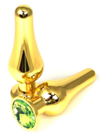Золотистая удлиненная анальная пробка с лаймовым кристаллом - 11,5 см. (Цвет: лаймовый)