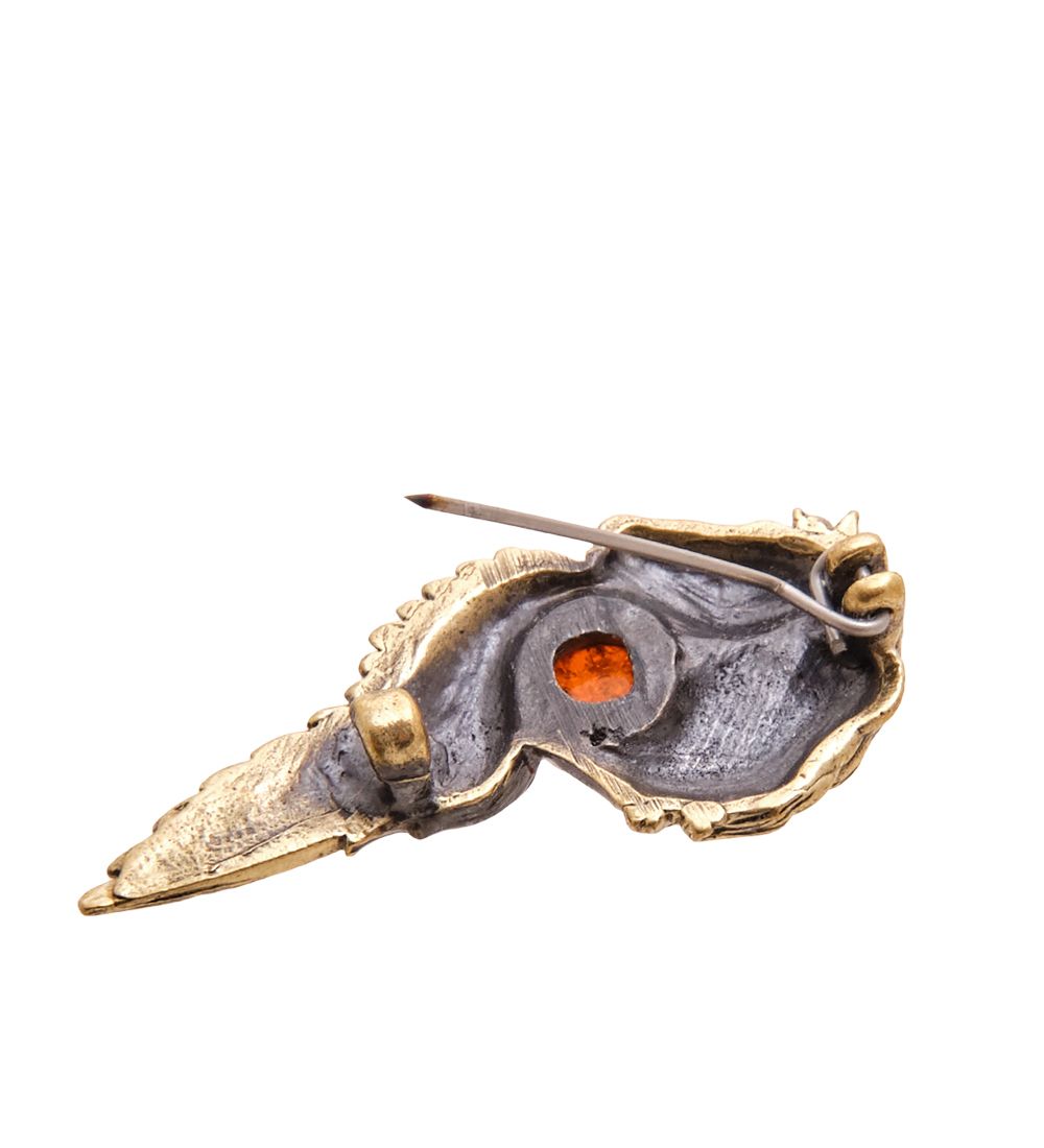AM-3486 Брошь «Пегас Возрождение» (латунь, янтарь)