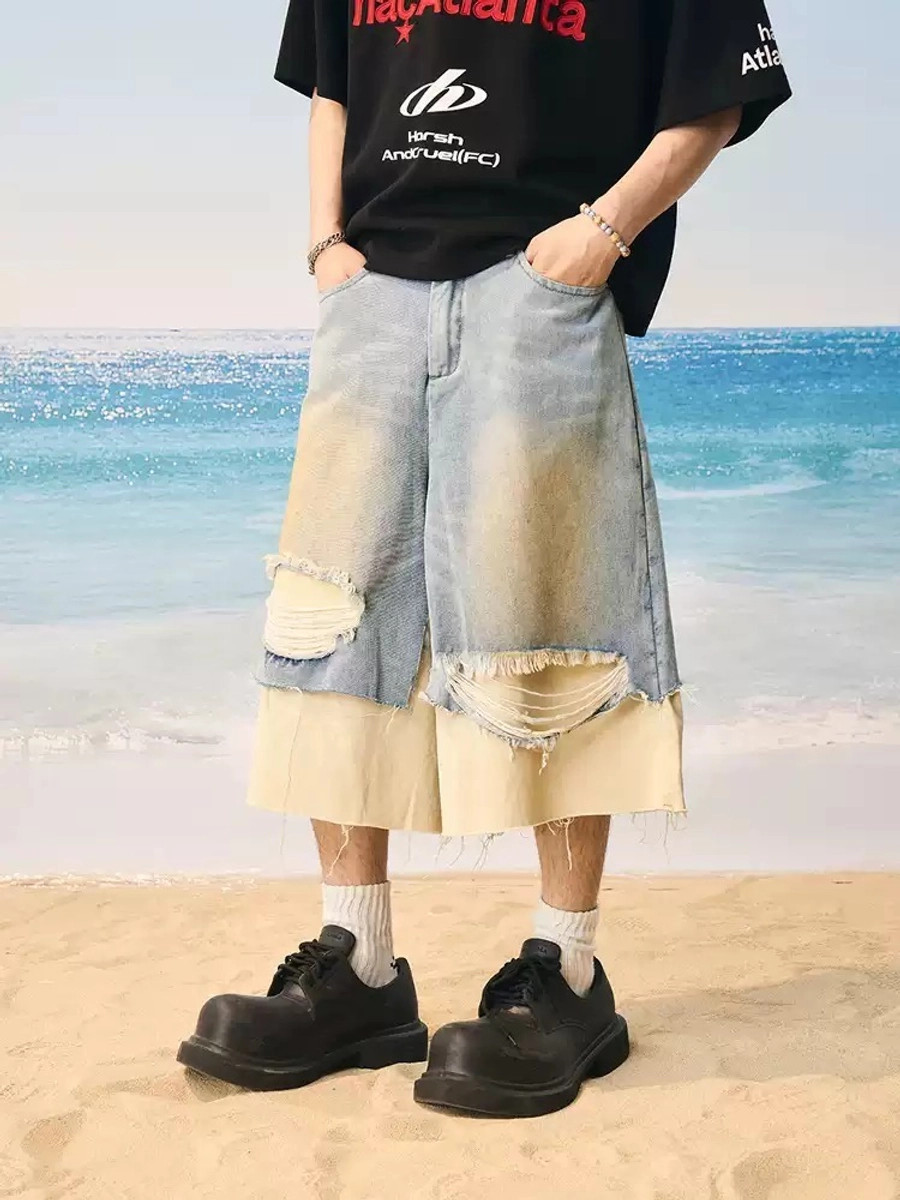 Джинсовые шорты HARSHandCRUEL Deconstructed Distressed Denim Jorts