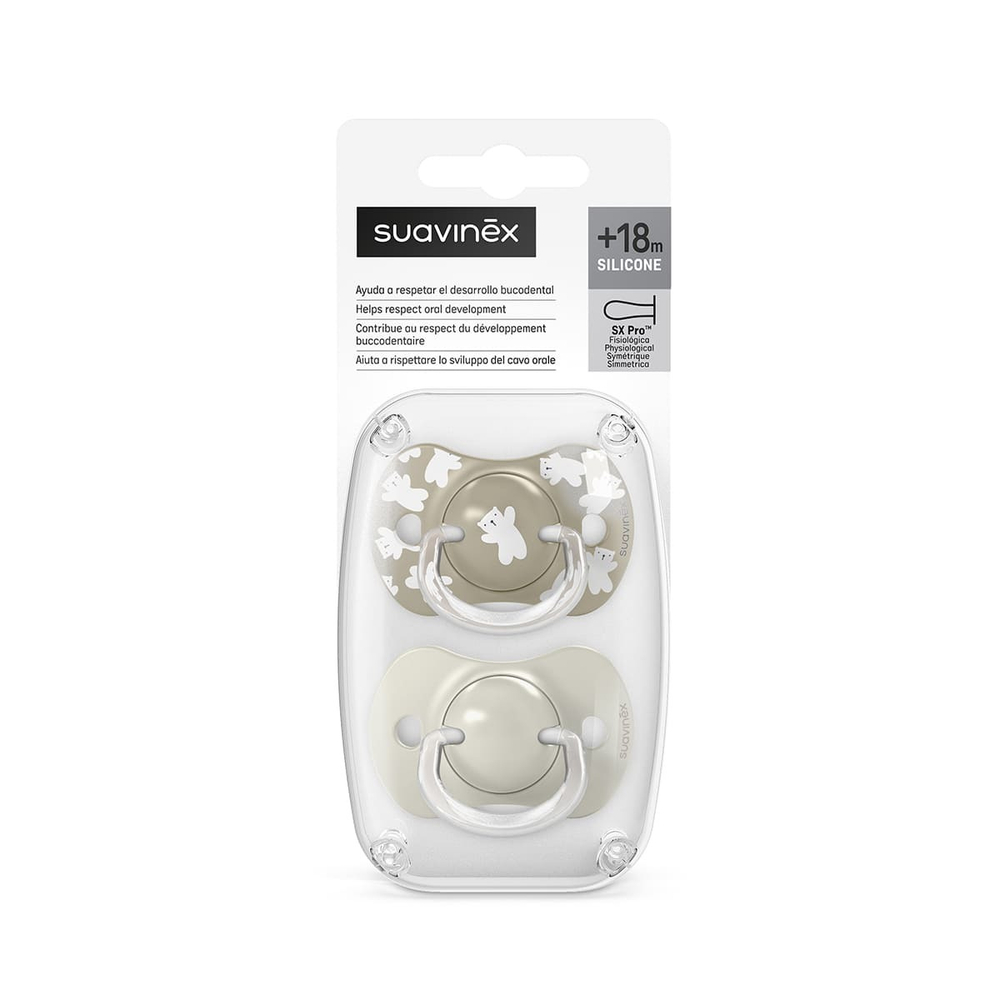 Набор физиологических пустышек Suavinex Wild бежевый, 18+ мес, 2 шт