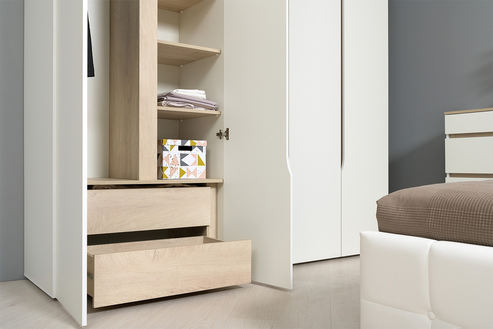 Шкаф двухстворчатый Муссон 13.198, Белый шагрень, Дуб эндгрейн