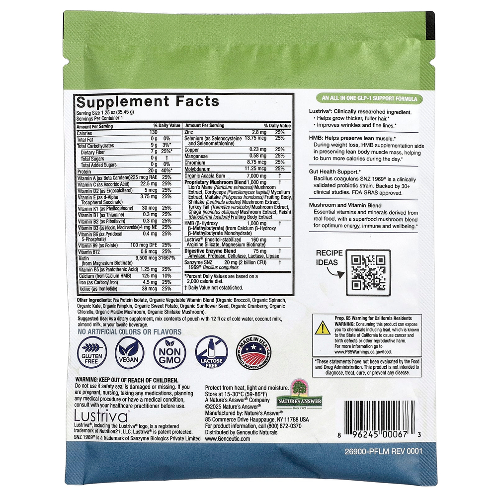 Genceutic Naturals, Plant Head®, смесь для поддержки уровня ГПП-1, смесь смузи, без добавок, 35,45 г (1,25 унции)