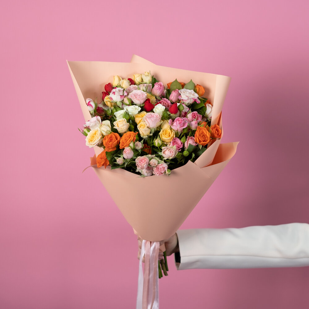 Букет «15 кустовых роз микс» (Кения)