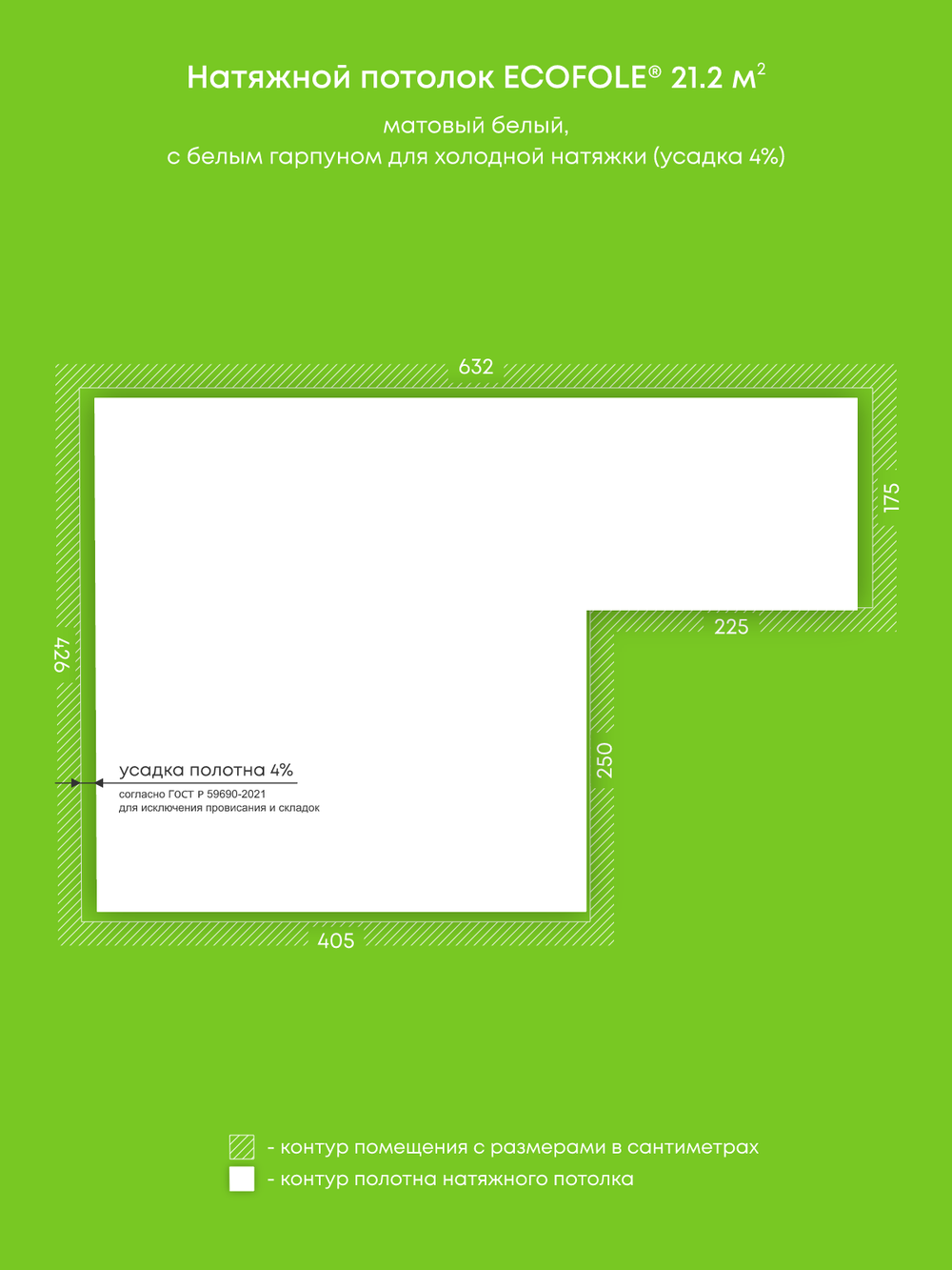 Матовый натяжной потолок 21.2 м2
