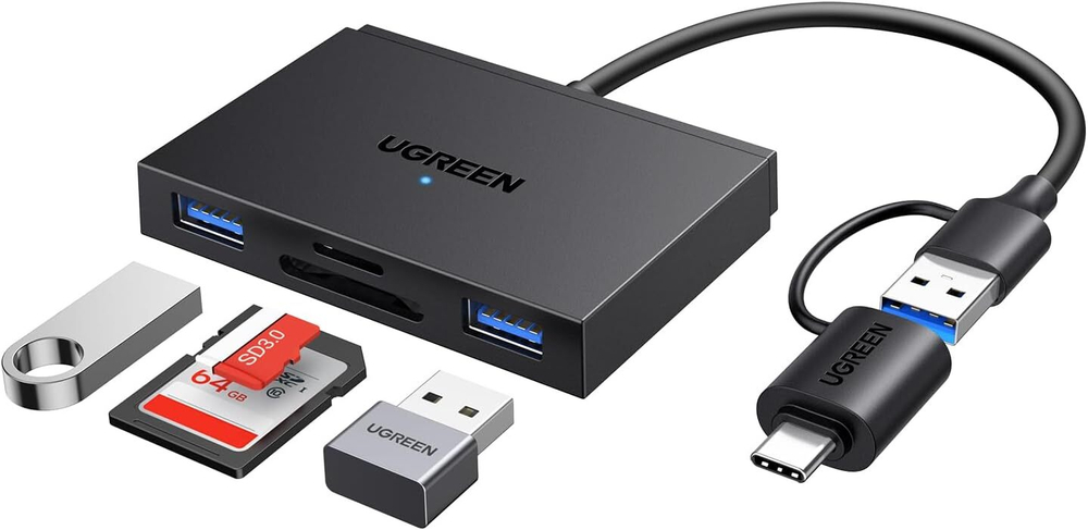 USB 3.0/Type C 2 port HUB + CardReader, 0.15m UGREEN 45167