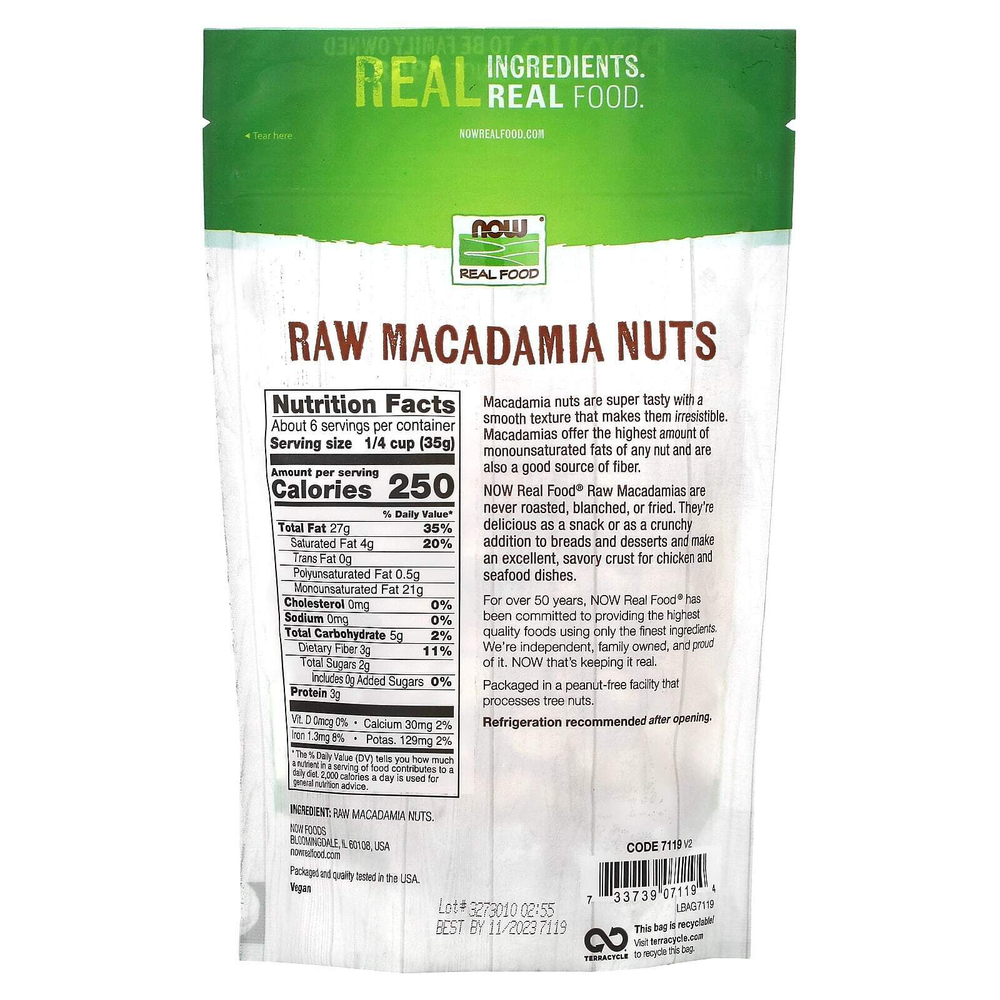 NOW Foods, Real Food, сырые орехи макадамия, несоленые, 227 г (8 унций)