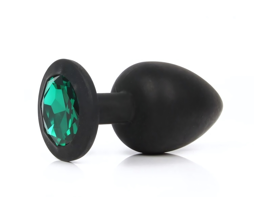 Анальная втулка черная с кристаллом Small изумрудный 7 см