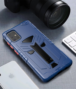 Темно синий чехол для Samsung Galaxy A71, с мощным магнитом и складной подставкой, серия Dual X от Caseport