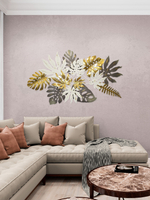 Панно на стену для интерьера декоративное большое металлическое "Листья монстеры" 130*71 см