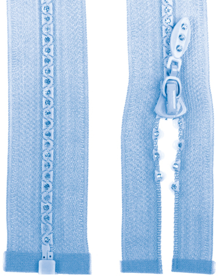 Молния Трактор  "GAMMA", со стразами, 50 см, разъёмная, №177 св.голубой