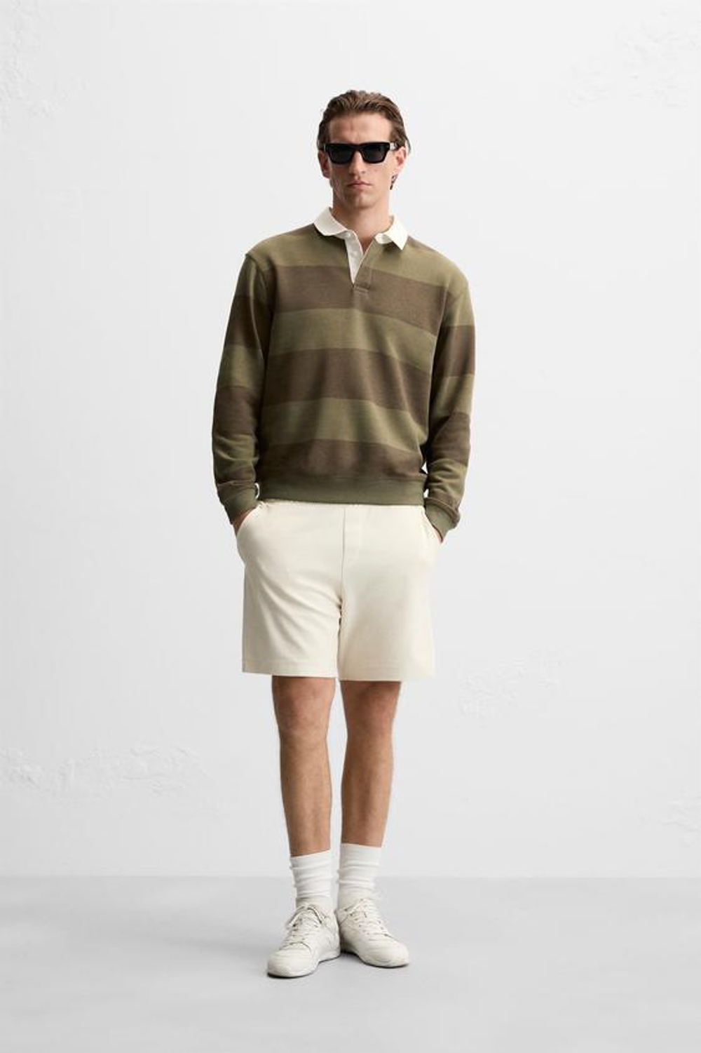 ZARA РУБАШКА ПОЛО С КОНТРАСТНЫМ ВОРОТНИКОМ, КОРИЧНЕВЫЙ/ЗЕЛЕНЫЙ