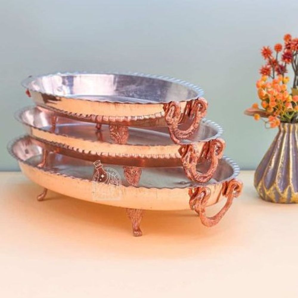 Медное сервировочное блюдо на ножках овальное Exirmes 30220398 Иран