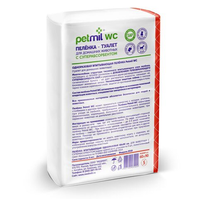 Медмил Petmil WC подстилка для кошек и собак гелевая одноразовая 60*90 см (упак 5 шт)