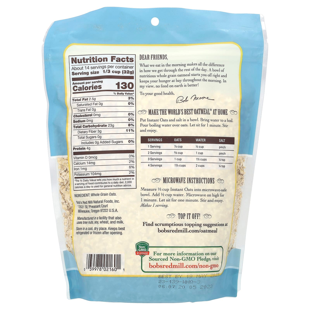 Bob's Red Mill, овсяные хлопья, цельнозерновые, 454 г (16 унций)