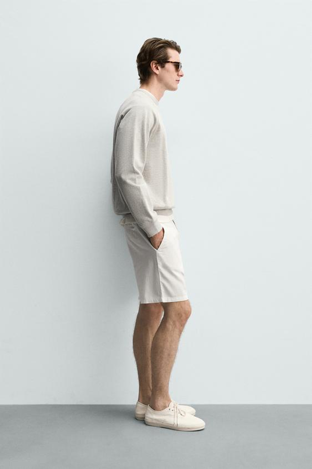 ZARA ШОРТЫ REGULAR FIT ИЗ РЕЛЬЕФНОЙ ТКАНИ, БЕЛЫЙ