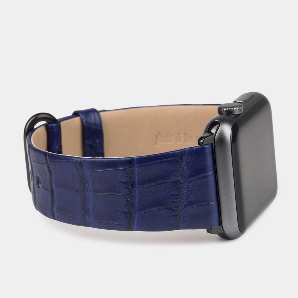 Ремешок для Apple Watch 42/44/45/49mm Classic из кожи крокодила синего цвета