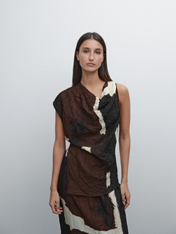 Massimo Dutti Топ в стиле колор-блок с деталью из ткани, шоколадный