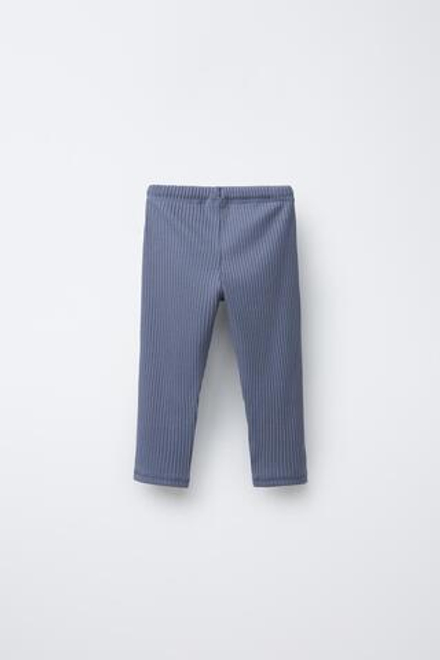 ZARA ОДНОТОННЫЕ ЛЕГИНСЫ В РУБЧИК С НАШИВКОЙ, СИНЕВАТЫЙ