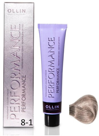 OLLIN PERFORMANCE 8/1 светло-русый пепельный 60мл Перманентная крем-краска для волос
