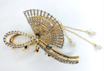 Заколка -краб  для волос "Веер" инкрустированный стразами. Металл Усиленная. Цвет золото