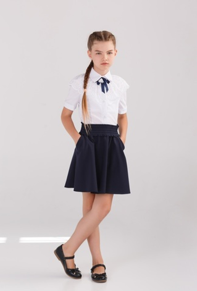 Юбка школьная для девочки синяя тёмно-синяя клёш свободная расклешенная широкая свободная на резинке пышная классическая высокая талия колокол солнце полусолнце размер 122 128