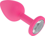 Средняя розовая пробка с прозрачным кристаллом ONJOY Silicone Collection (Цвет: розовый с прозрачным)