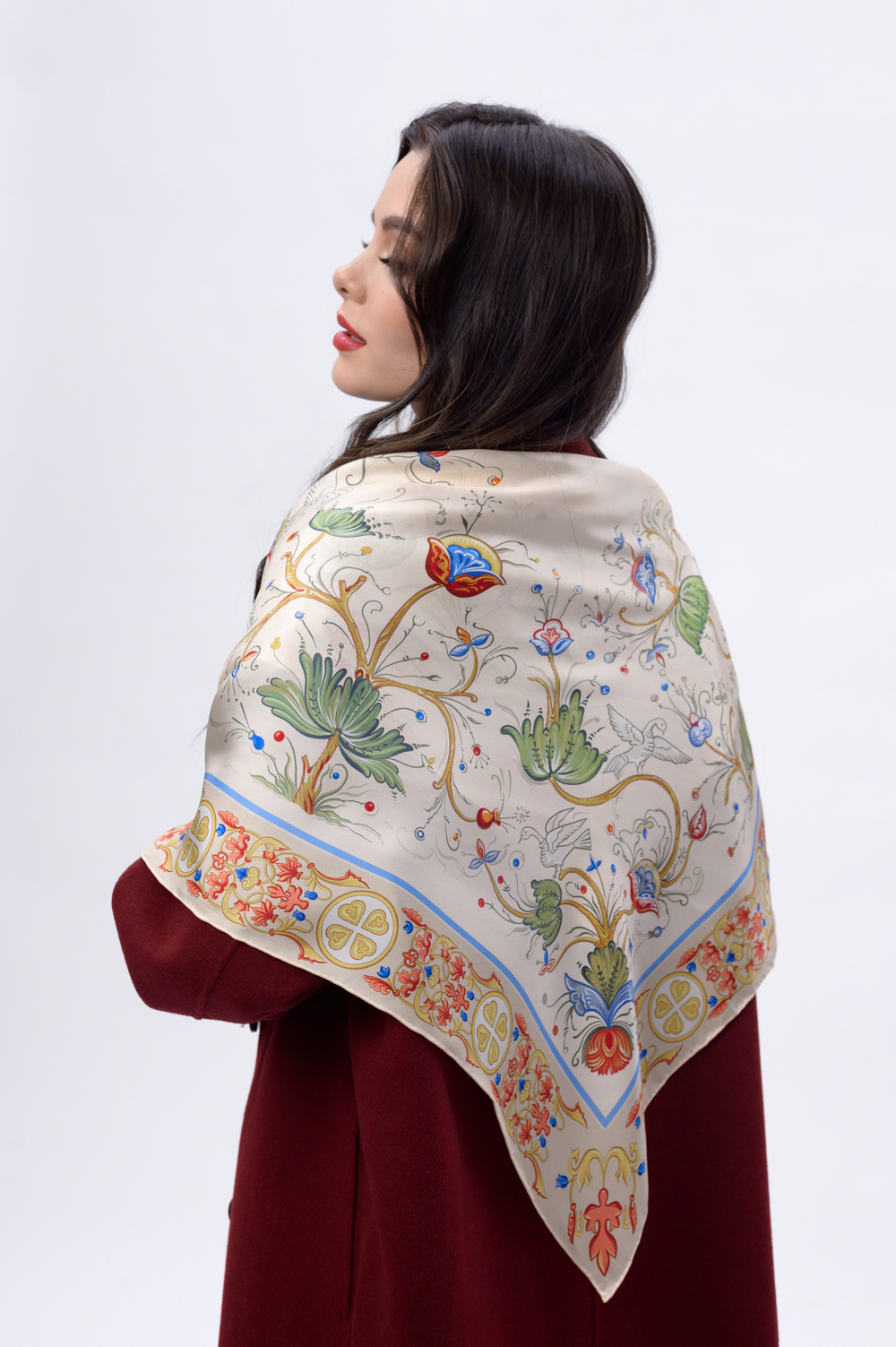 Платок «Зачатьевская роспись. Райский сад» 100% шёлк