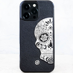 Эксклюзивный чехол iPhone с черепом на натуральной коже Saffiano - Euphoria HM Premium - модный аксессуар, брендовый чехол для iPhone