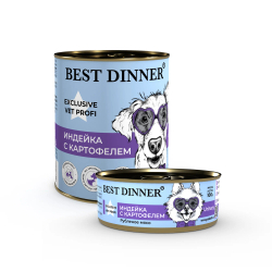 BEST DINNER Vet Profi Консервы для собак, профилактика МКБ, с индейкой и картофелем 0,34 кг