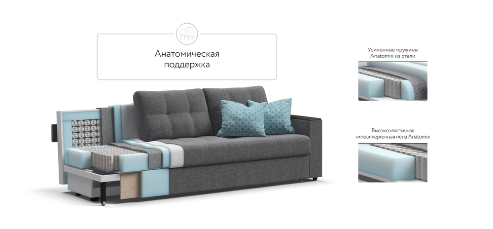 Диван Атланта НПБ 120 Рогожка Мальмо серый