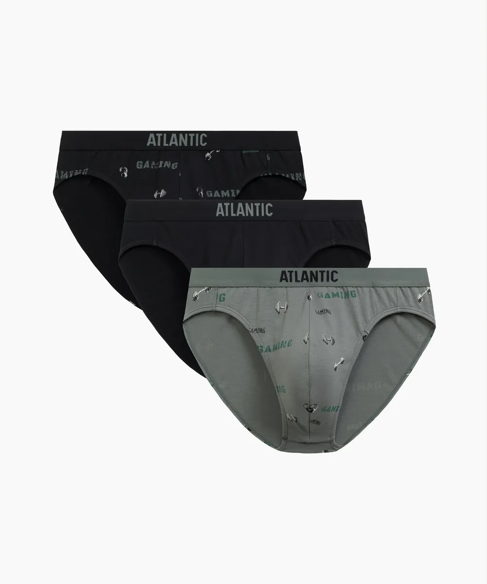 Мужские трусы слипы спорт Atlantic, набор 3 шт., хлопок, черные + черные + светлый хаки, 3MP-206