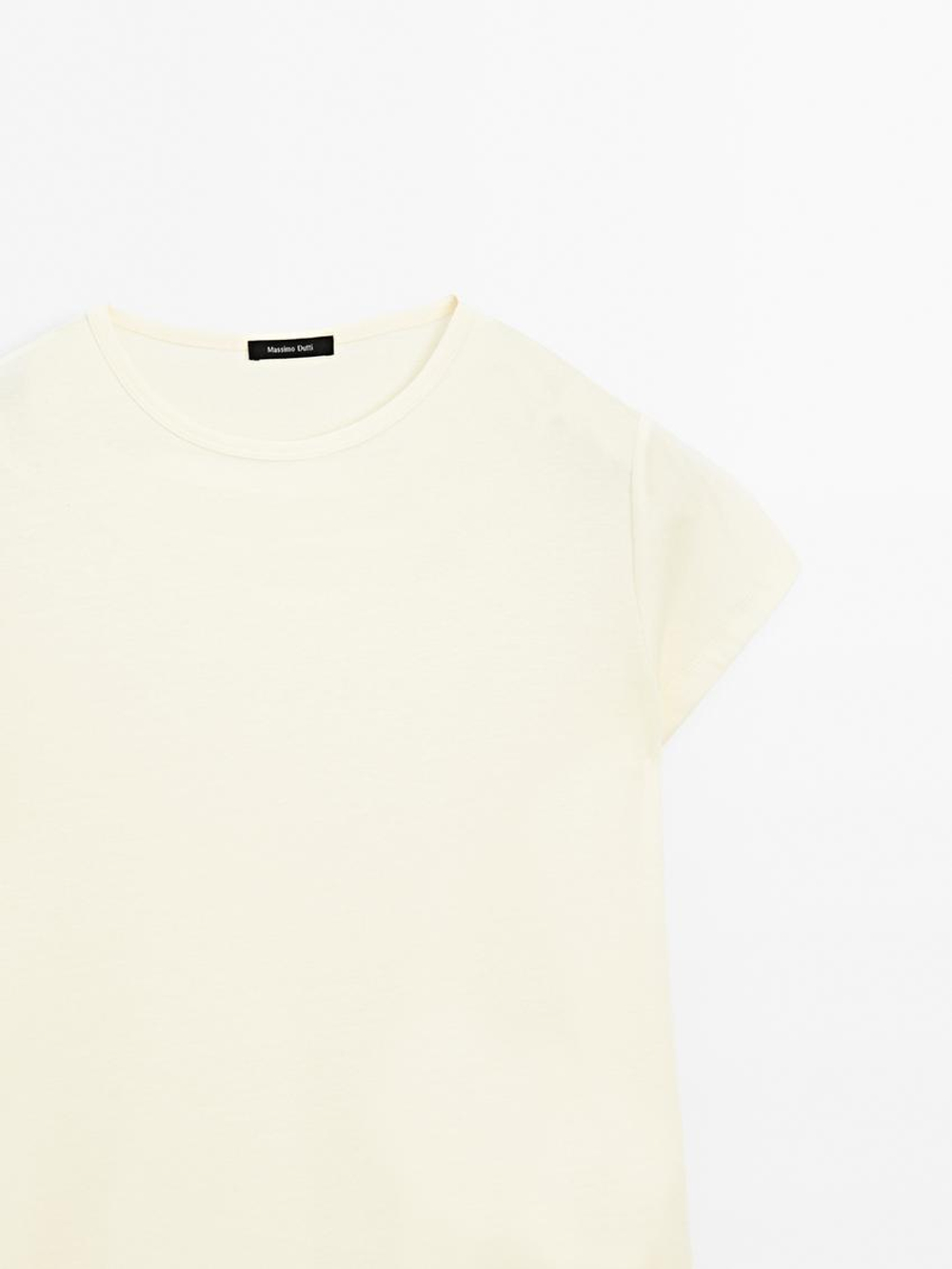 Massimo Dutti Хлопковая футболка, светло-желтый