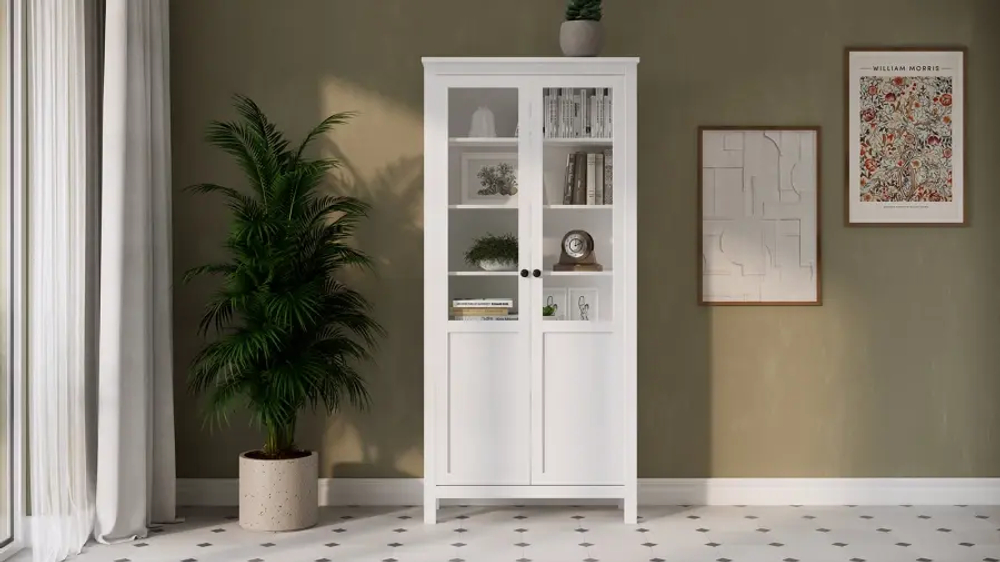 Шкаф-витрина стекло/панель - аналог IKEA HEMNES / ХЕМНЭС/ ХЕМНЕС / КЫМОР / ИКЕА 90х198х37 см, белый