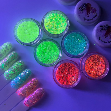 1740 Шестигранники микс "Крылья феи" 2 г флуоресцентные