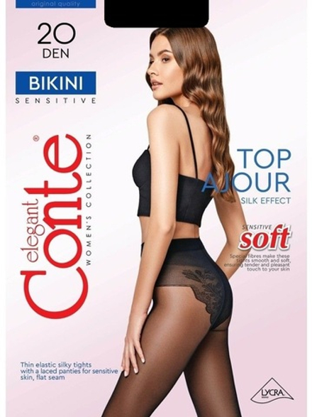 CONTE Bikini колготки c ажур. трусиками 20 den nero р.4